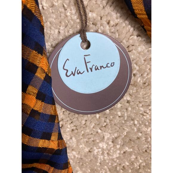 Women Blouse Shirt Top Eva Franco Blue Orange Black Button Up Size 8 NWT - Picture 5 of 10